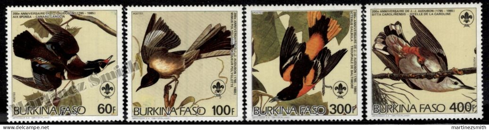 Burkina Faso 1985 Yvert 649-52, Fauna, Birds, Ornithology James Audubon - MNH - Burkina Faso (1984-...)