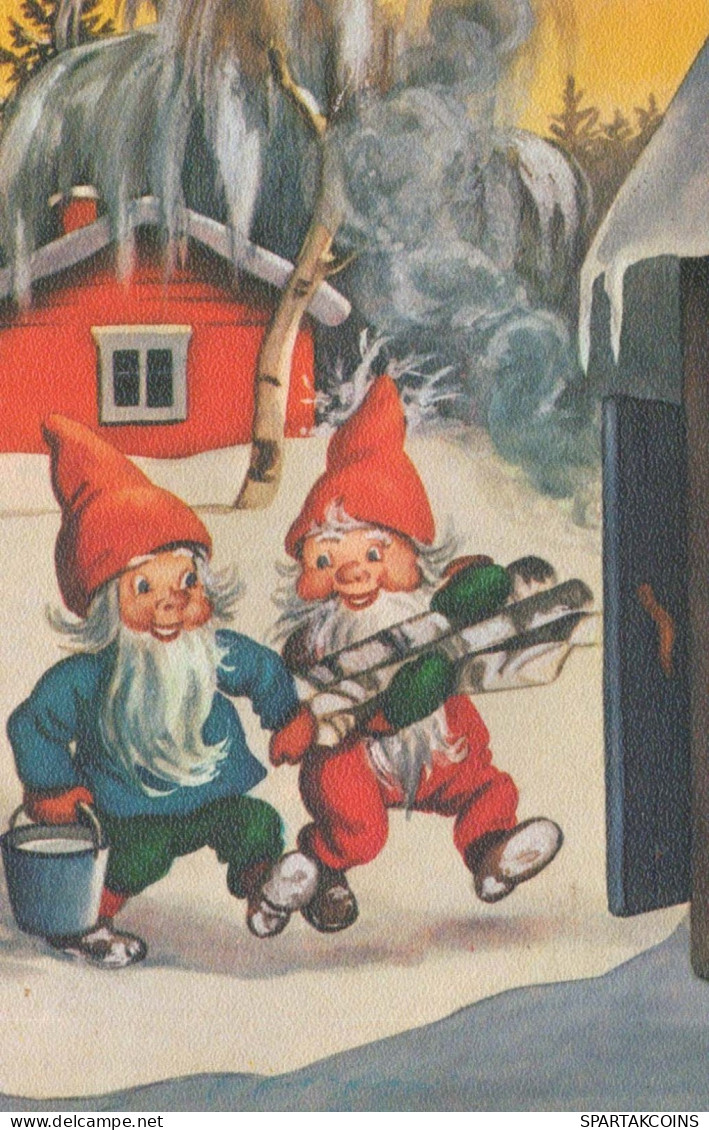 BABBO NATALE Buon Anno Natale GNOME Vintage Cartolina CPSMPF #PKG386.A - Santa Claus