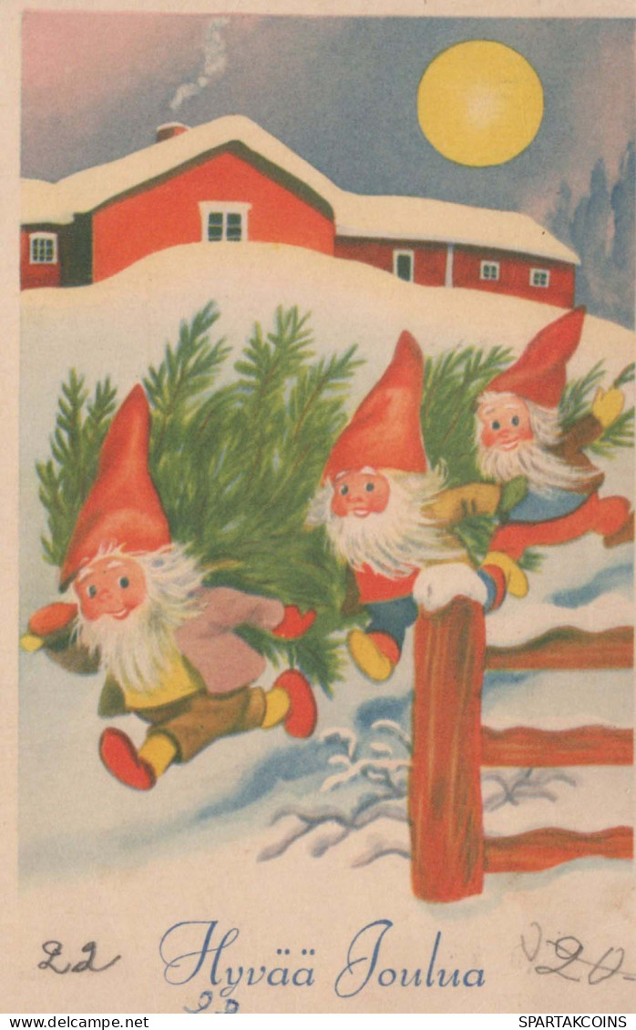 BABBO NATALE Buon Anno Natale GNOME Vintage Cartolina CPSMPF #PKG411.A - Santa Claus