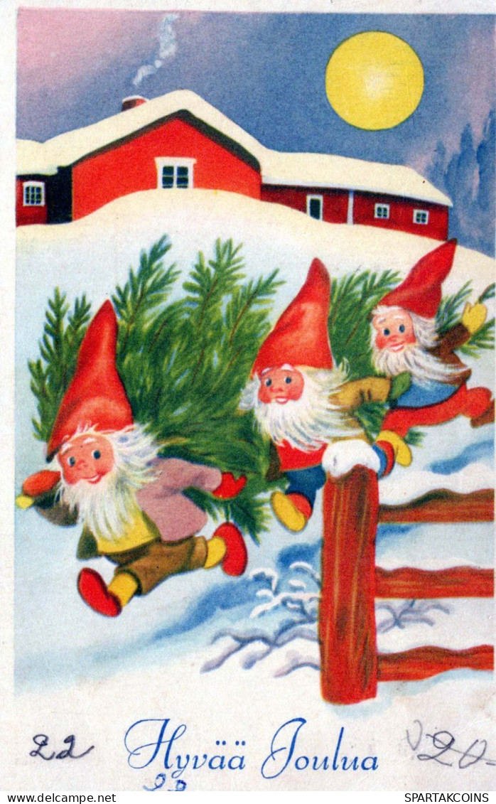 BABBO NATALE Buon Anno Natale GNOME Vintage Cartolina CPSMPF #PKG411.A - Santa Claus