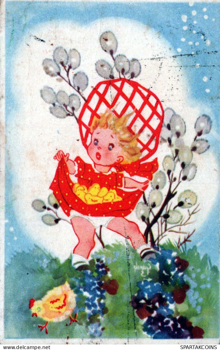 PÂQUES ENFANTS ŒUF Vintage Carte Postale CPA #PKE359.A - Ostern