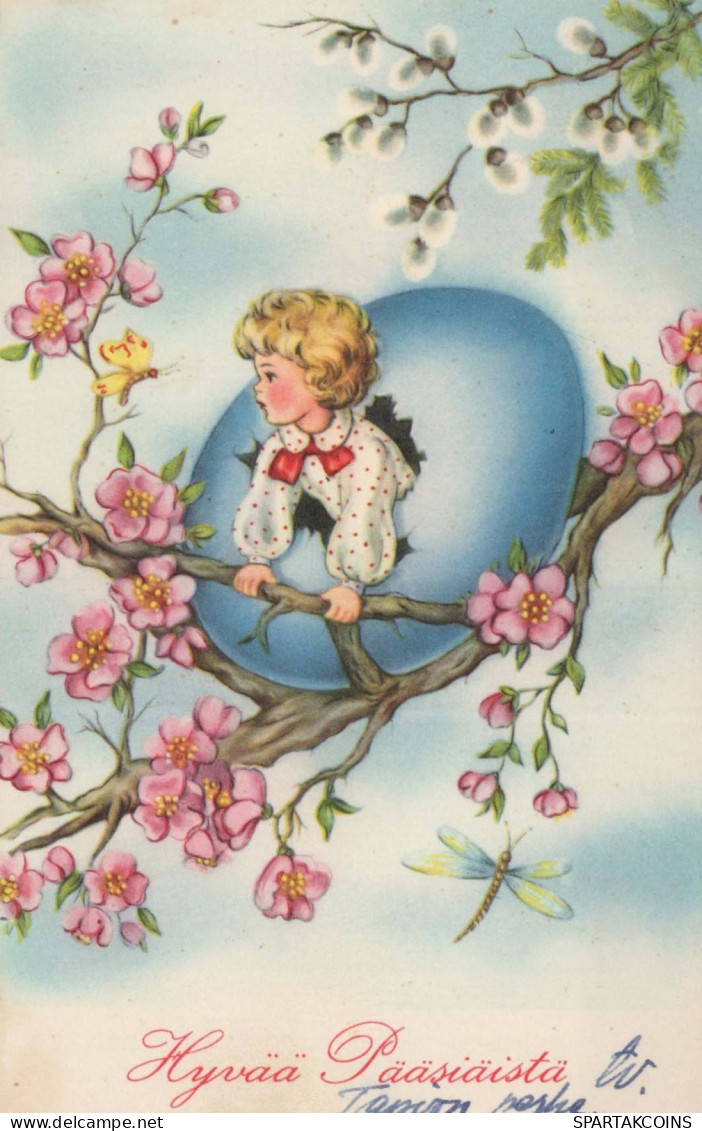 PÂQUES ENFANTS POULET ŒUF Vintage Carte Postale CPA #PKE334.A - Ostern