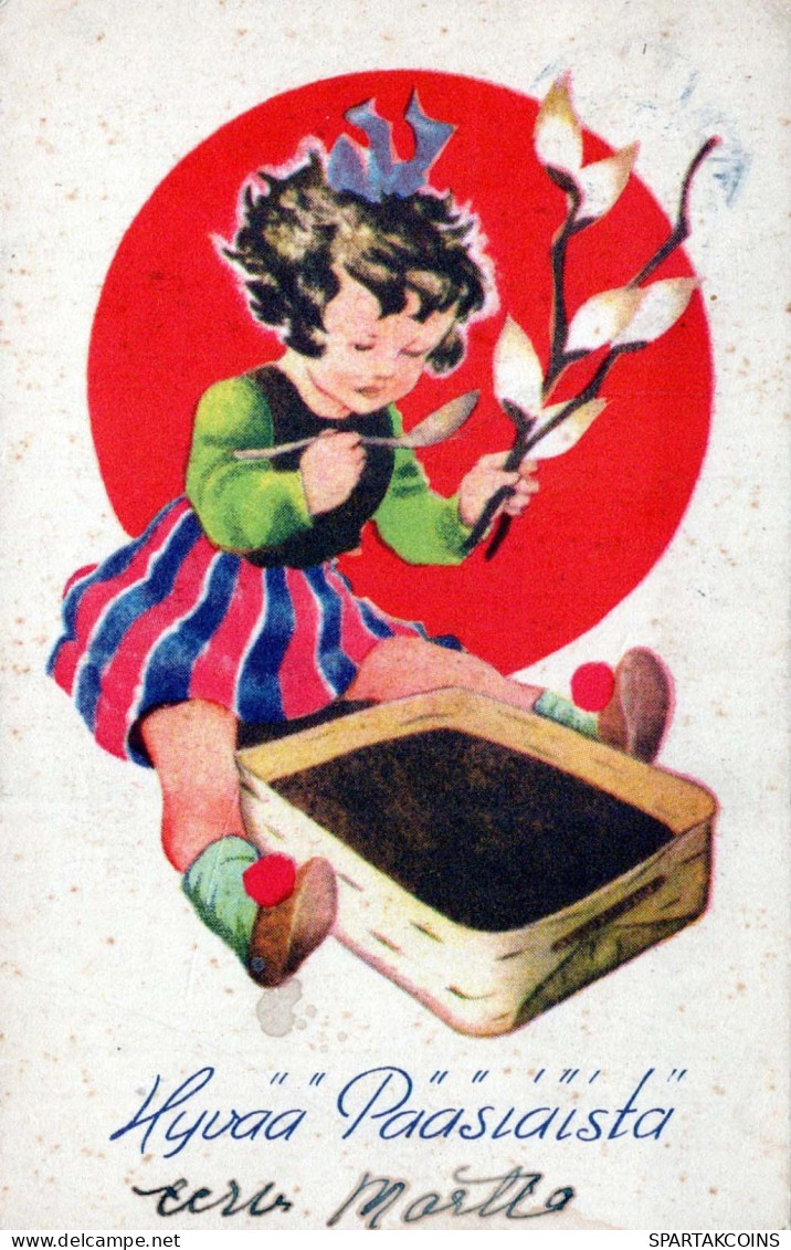 PÂQUES ENFANTS POULET ŒUF Vintage Carte Postale CPA #PKE304.A - Pâques