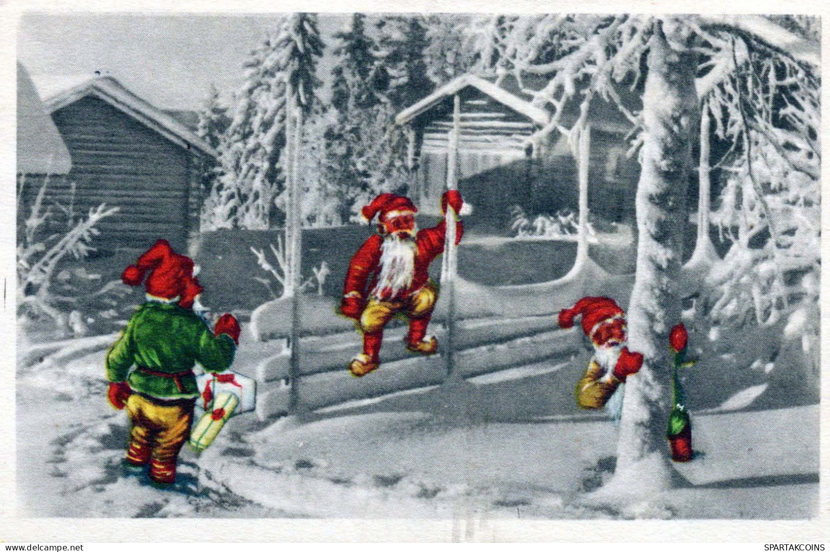 BABBO NATALE Buon Anno Natale GNOME Vintage Cartolina CPA #PKE023.A - Santa Claus