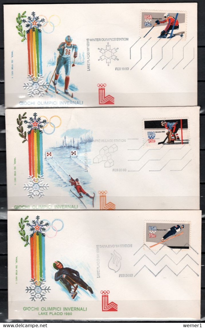USA 1980 Olympic Games Lake Placid 9 Commemorative CoverS - Winter 1980: Lake Placid