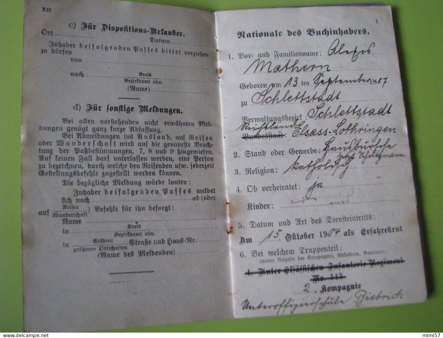 2 Militârpass Allemand  De 1914/18 - Documentos