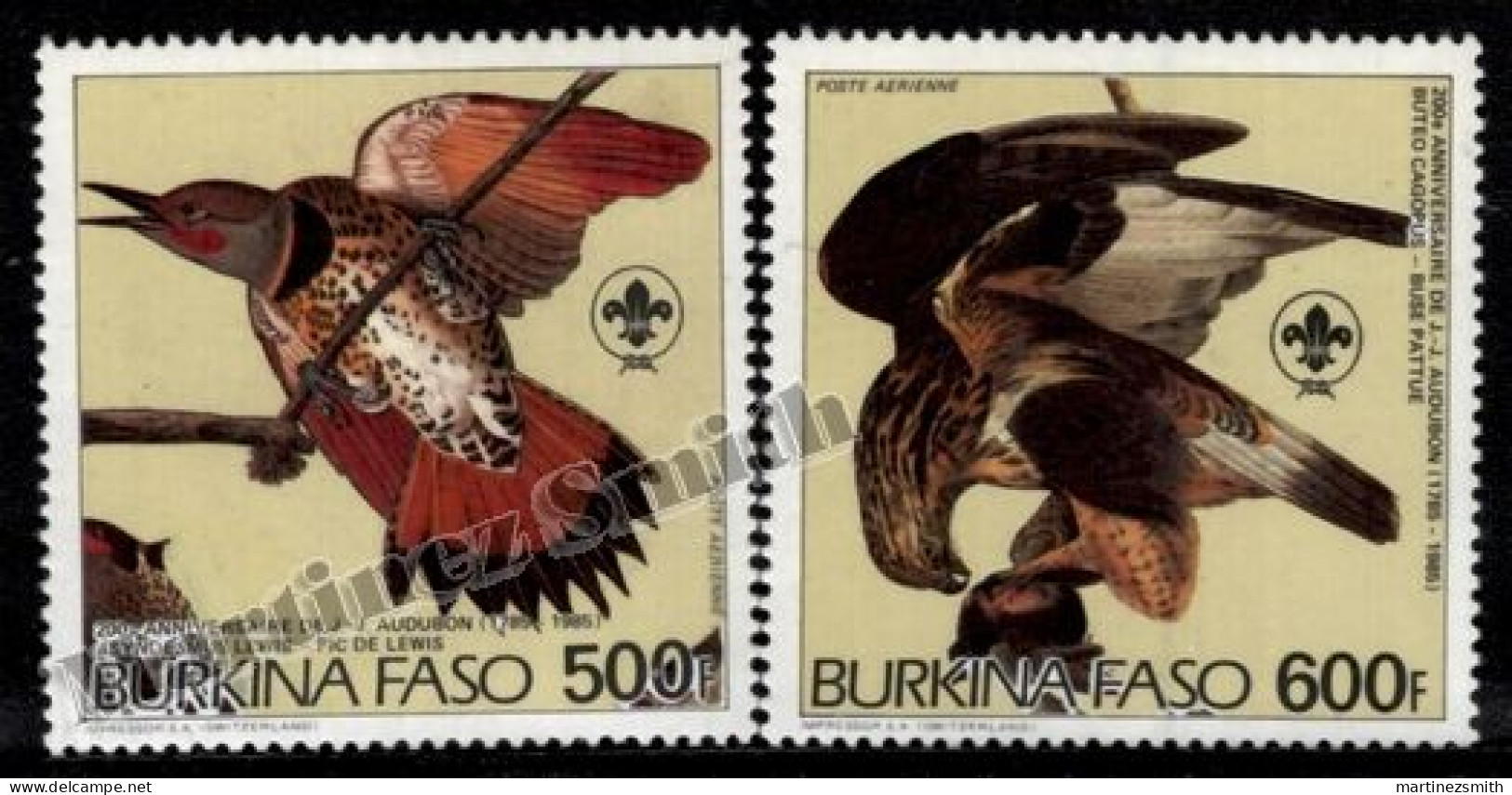 Burkina Faso 1985 Yvert Airmail A-288-89, Fauna, Birds, Ornithology James Audubon - MNH - Burkina Faso (1984-...)