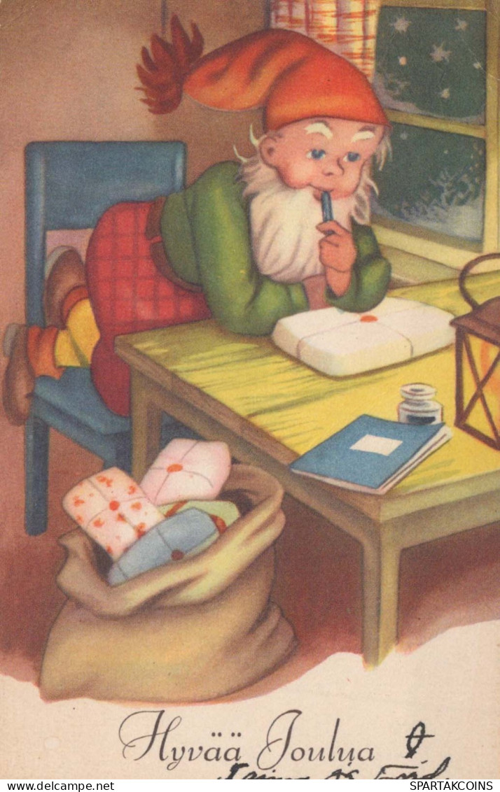 WEIHNACHTSMANN SANTA CLAUS Neujahr Weihnachten GNOME Vintage Ansichtskarte Postkarte CPSMPF #PKD384.A - Kerstman
