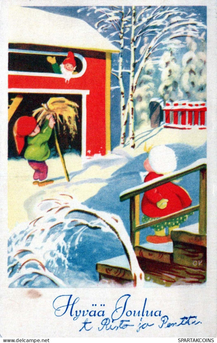 PAPÁ NOEL Feliz Año Navidad GNOMO Vintage Tarjeta Postal CPSMPF #PKD336.A - Kerstman