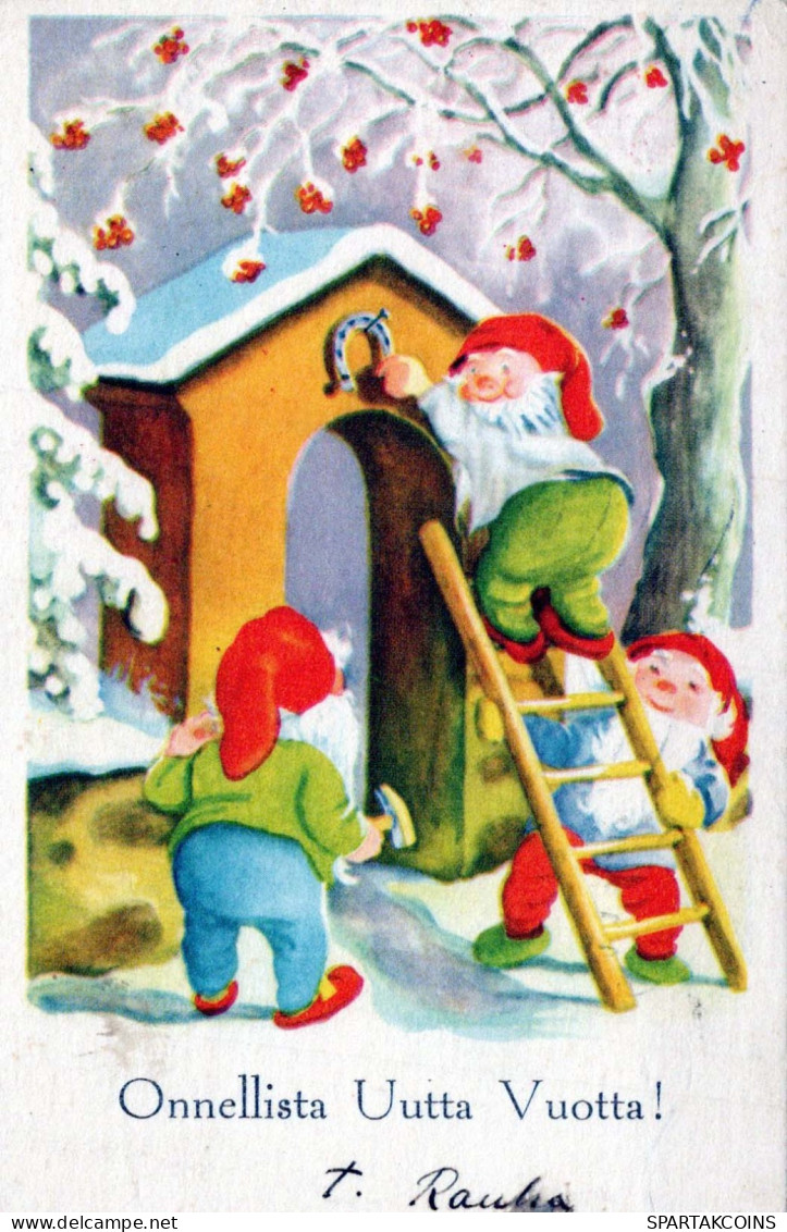 PAPÁ NOEL Feliz Año Navidad GNOMO Vintage Tarjeta Postal CPSMPF #PKD341.A - Santa Claus