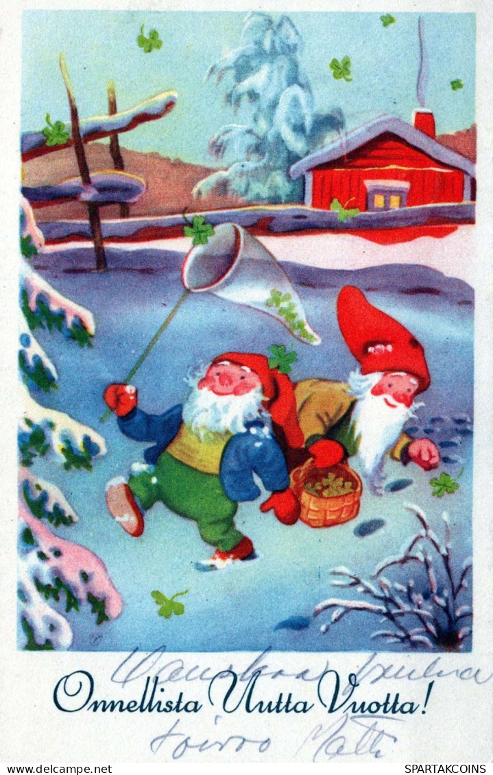 BABBO NATALE Buon Anno Natale GNOME Vintage Cartolina CPSMPF #PKD372.A - Kerstman