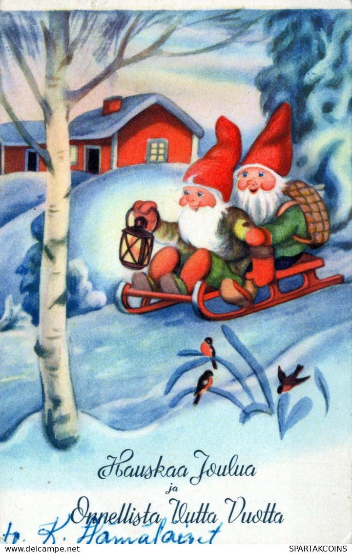 SANTA CLAUS Happy New Year Christmas GNOME Vintage Postcard CPSMPF #PKD280.A - Kerstman