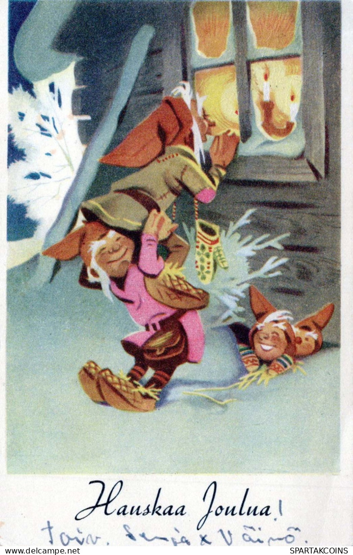 SANTA CLAUS Happy New Year Christmas GNOME Vintage Postcard CPSMPF #PKD115.A - Kerstman