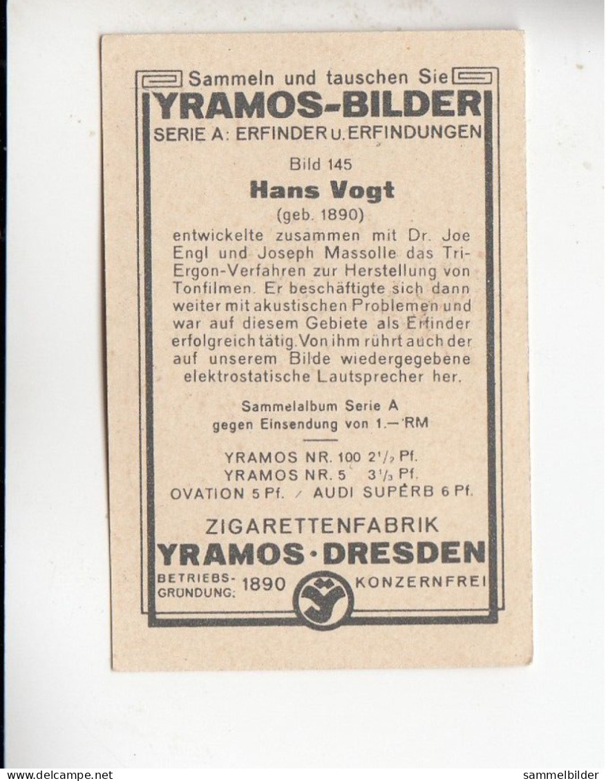 Yramos Erfinder Und Erfindungen Hans Vogt  Erfinder Des Lichttonverfahrens   #145 Von 1932 - Autres Marques