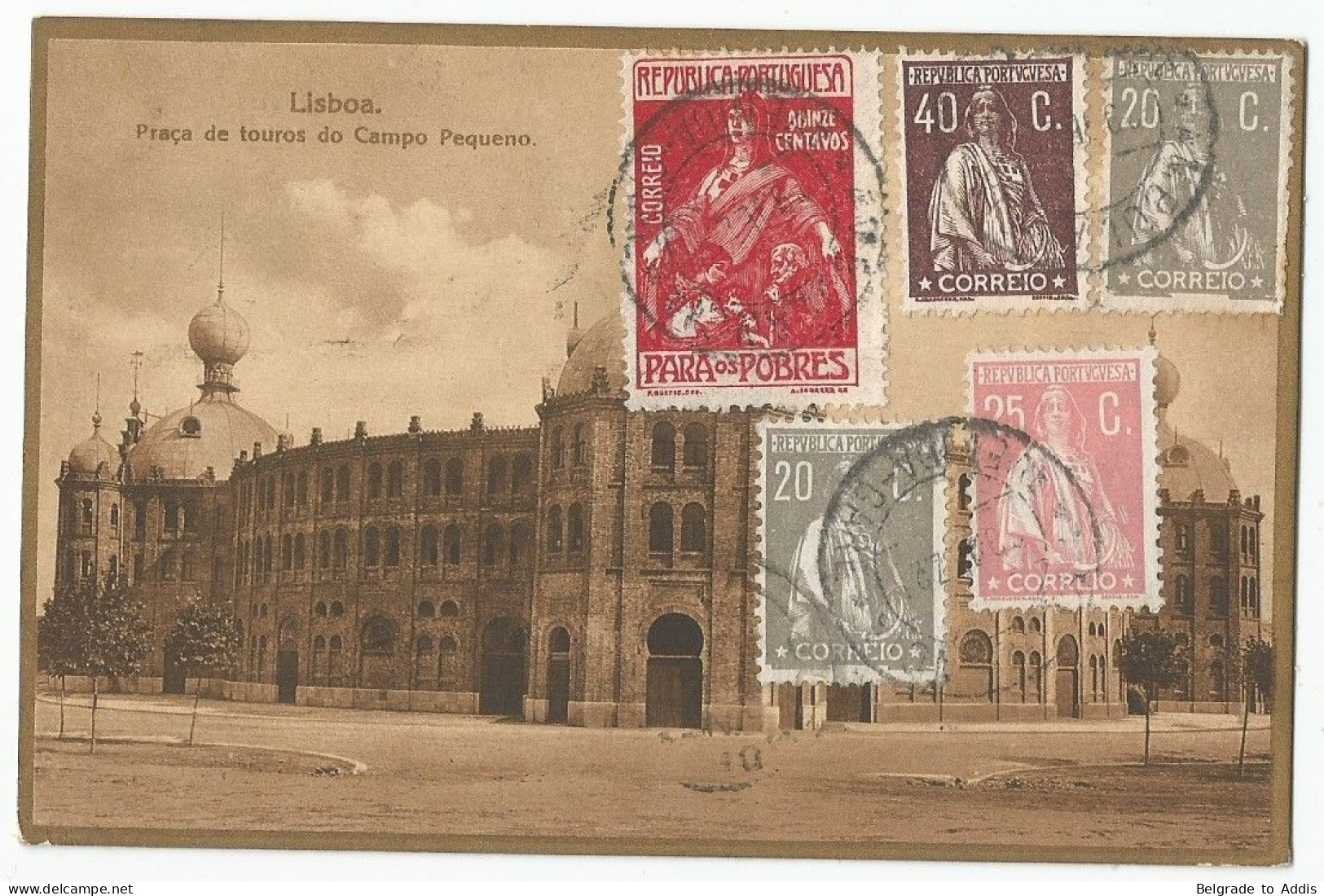 Portugal Postcard Sent To Argentina 1925 Cancel Ambulancia * Avenida - Gare - Brieven En Documenten