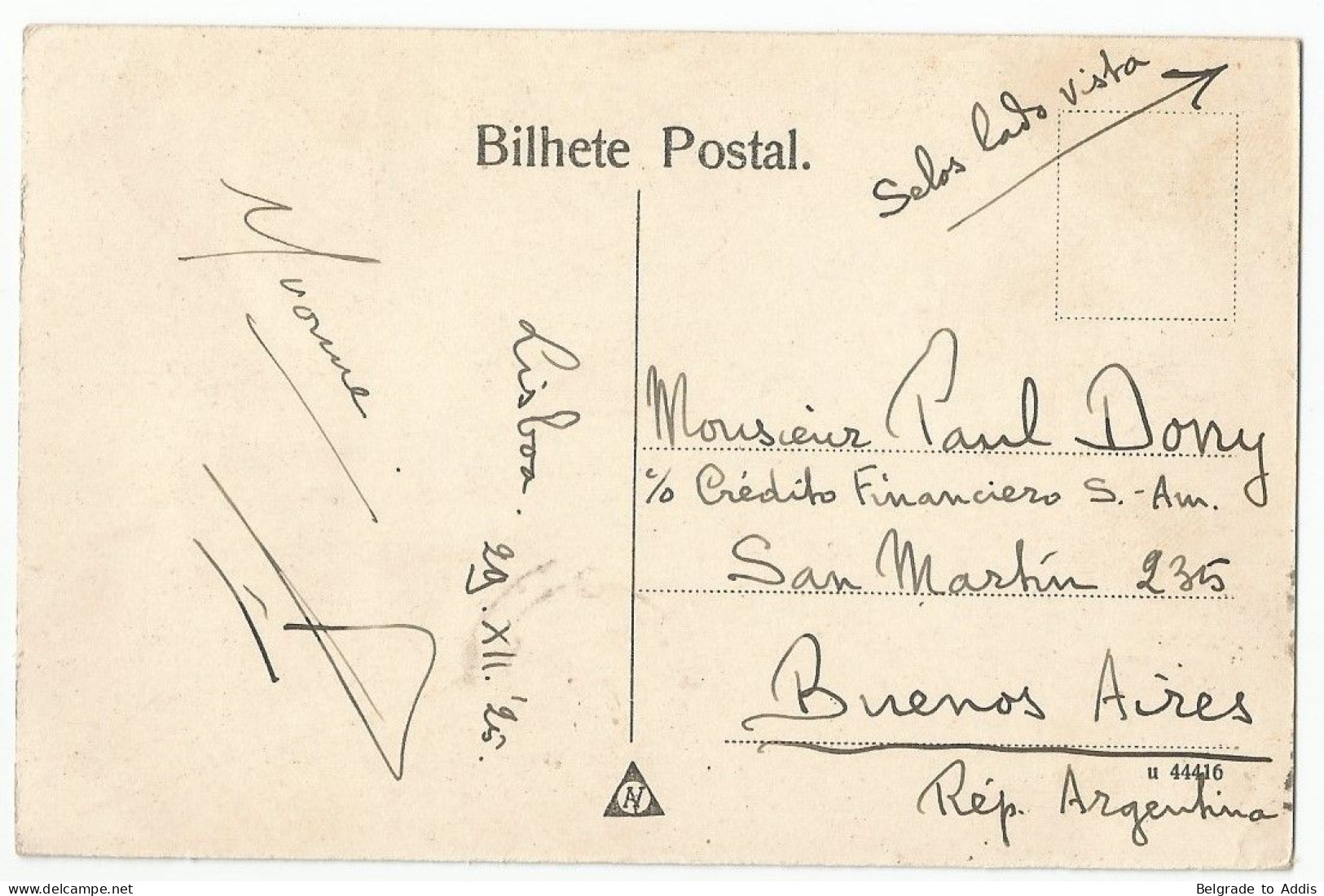 Portugal Postcard Sent To Argentina 1925 Cancel Ambulancia * Avenida - Gare - Lettres & Documents