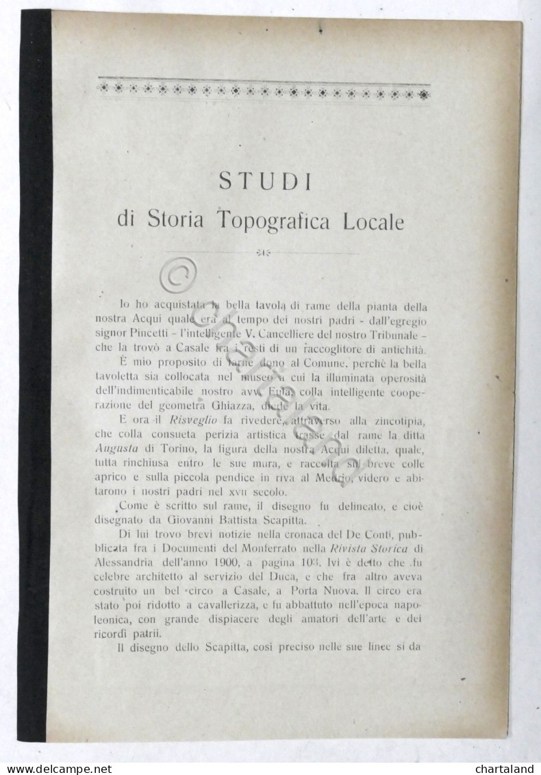 R. Ottolenghi - Studi Di Storia Topografica Locale - (Città Di Acqui) - 1915 Ca. - Autres & Non Classés