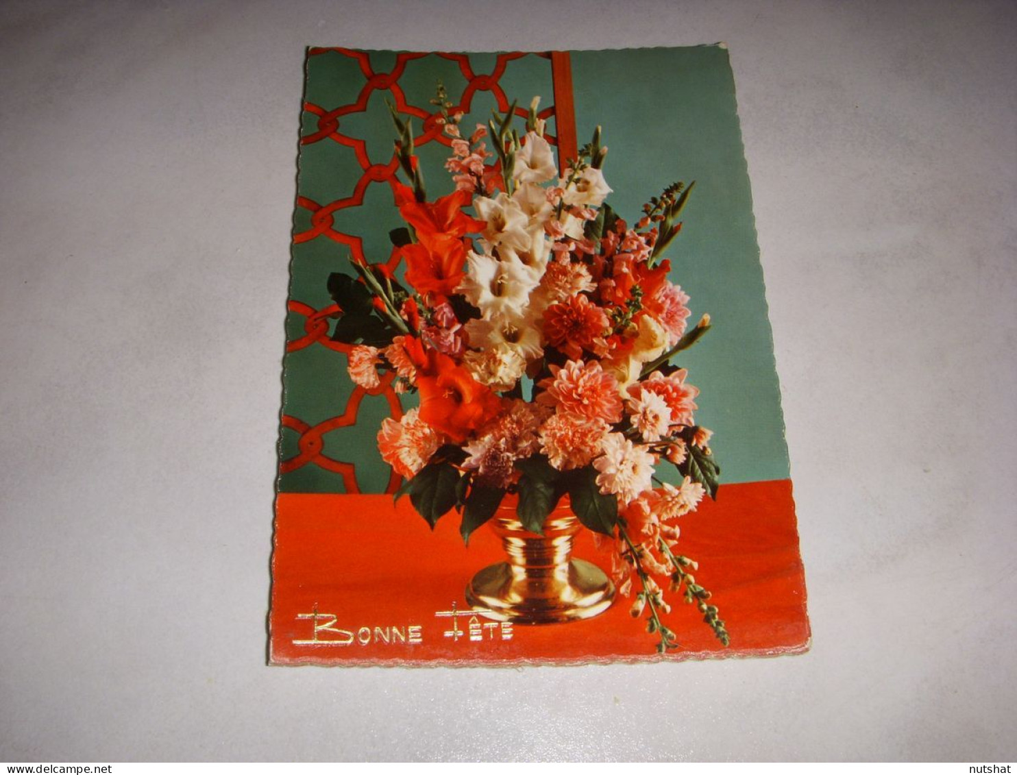 CP CARTE POSTALE BONNE FETE PANIER De FLEURS ROUGES Et BLANCHES - Vierge - Other & Unclassified