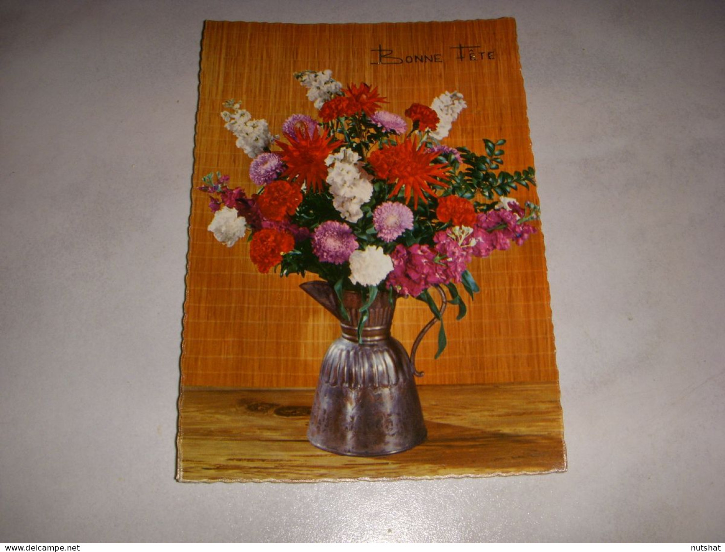 CP CARTE POSTALE BONNE FETE PANIER De FLEURS ROUGES BLANCHES VIOLETTES - Vierge - Other & Unclassified