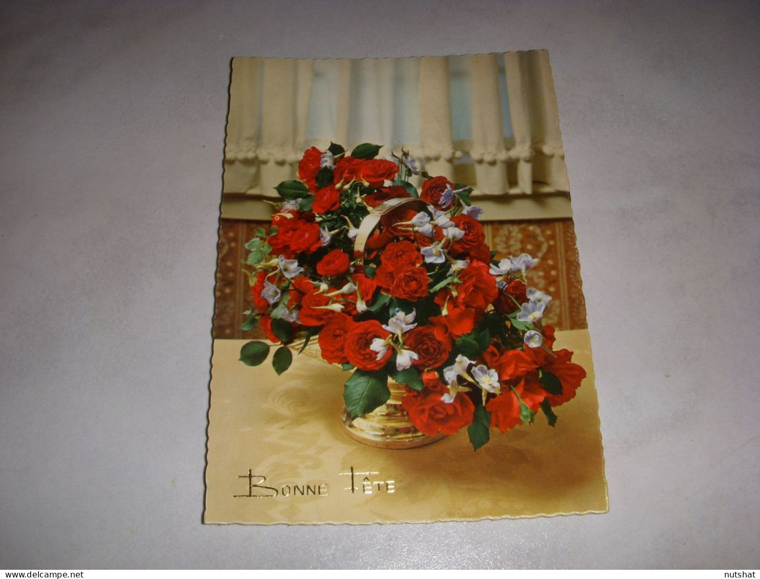 CP CARTE POSTALE BONNE FETE PANIER De FLEURS ROUGES - Vierge - Sonstige & Ohne Zuordnung