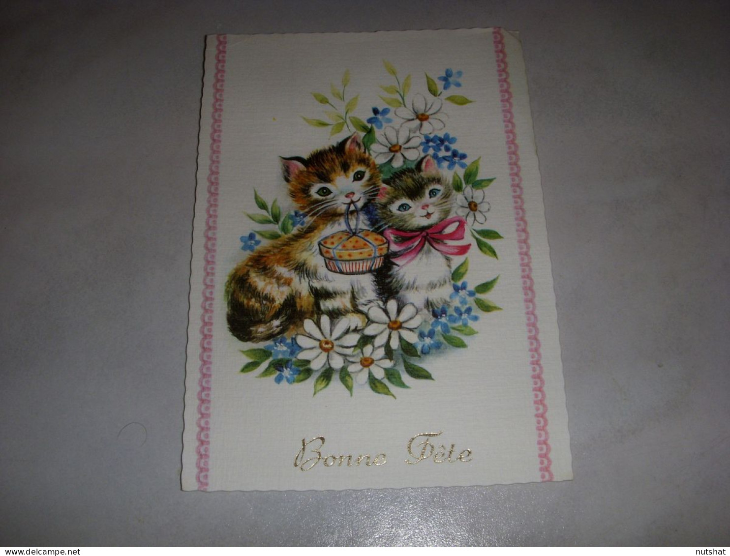 CP CARTE POSTALE BONNE FETE PANIER De FLEURS 2 CHATS - Vierge - Sonstige & Ohne Zuordnung