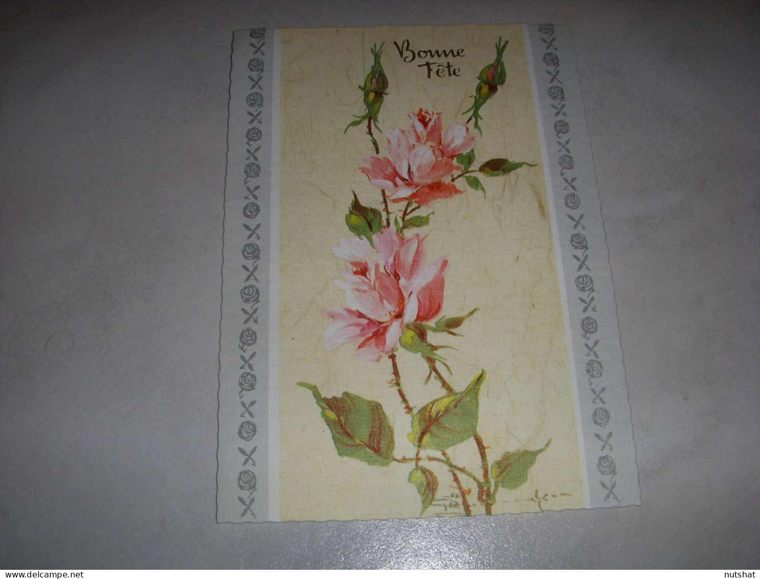 CP CARTE POSTALE BONNE FETE FRISE De FLEURS ROSES DROITE - Vierge - Sonstige & Ohne Zuordnung