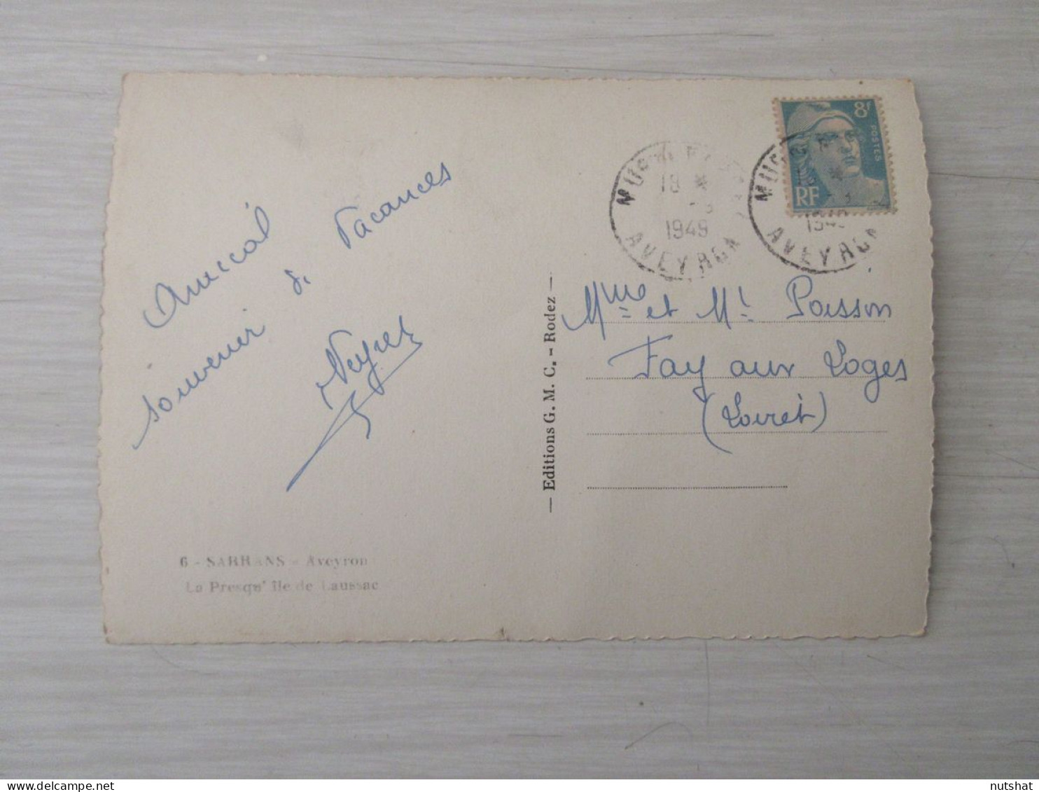 CP CARTE POSTALE AVEYRON SARRANS PRESQU'ILE De LAUSSAC - Ecrite En 1949          - Andere & Zonder Classificatie