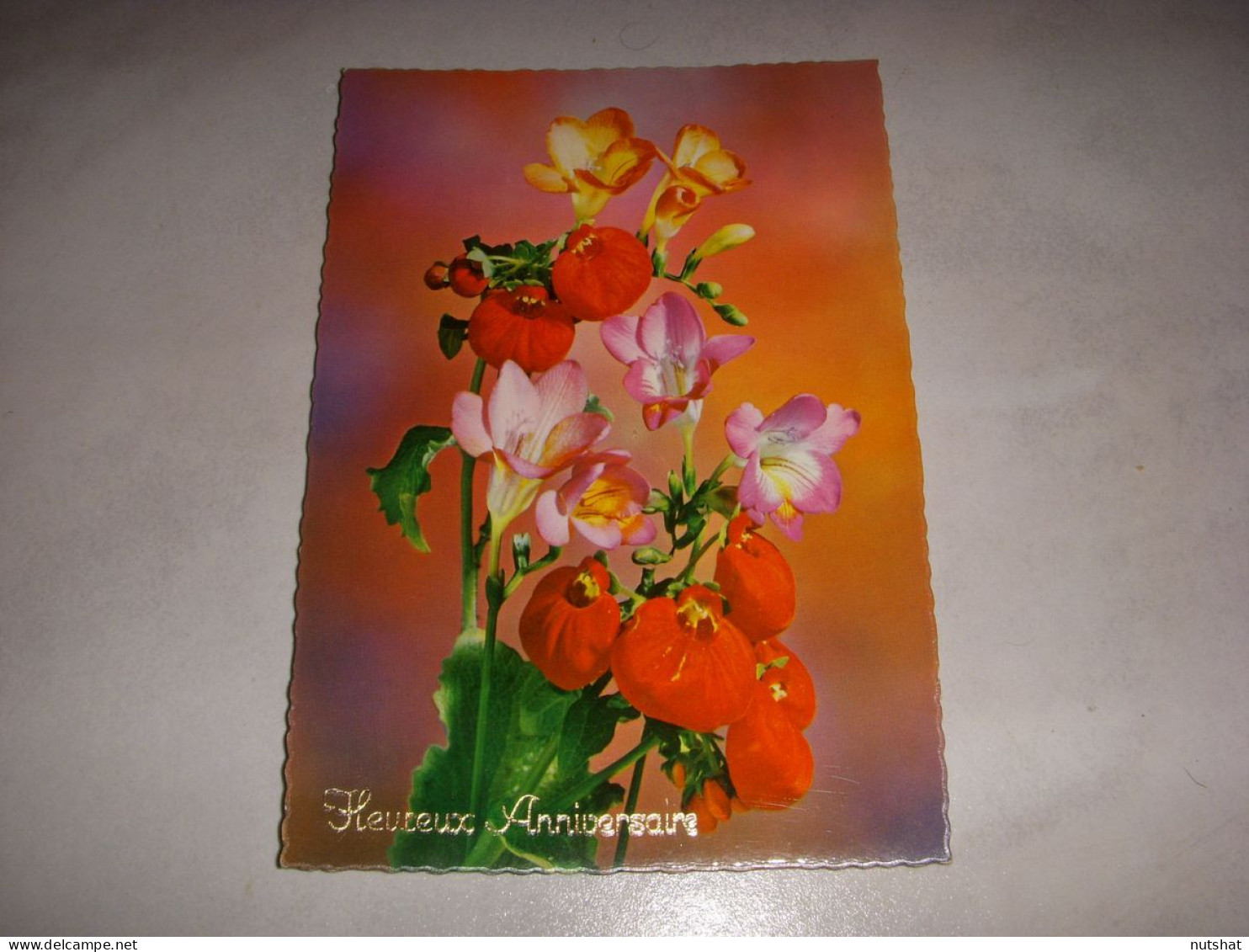 CP CARTE POSTALE ANNIVERSAIRE BOUQUET De FLEURS FC ROUGE JAUNE VIOLETTE - Vierge - Geburtstag