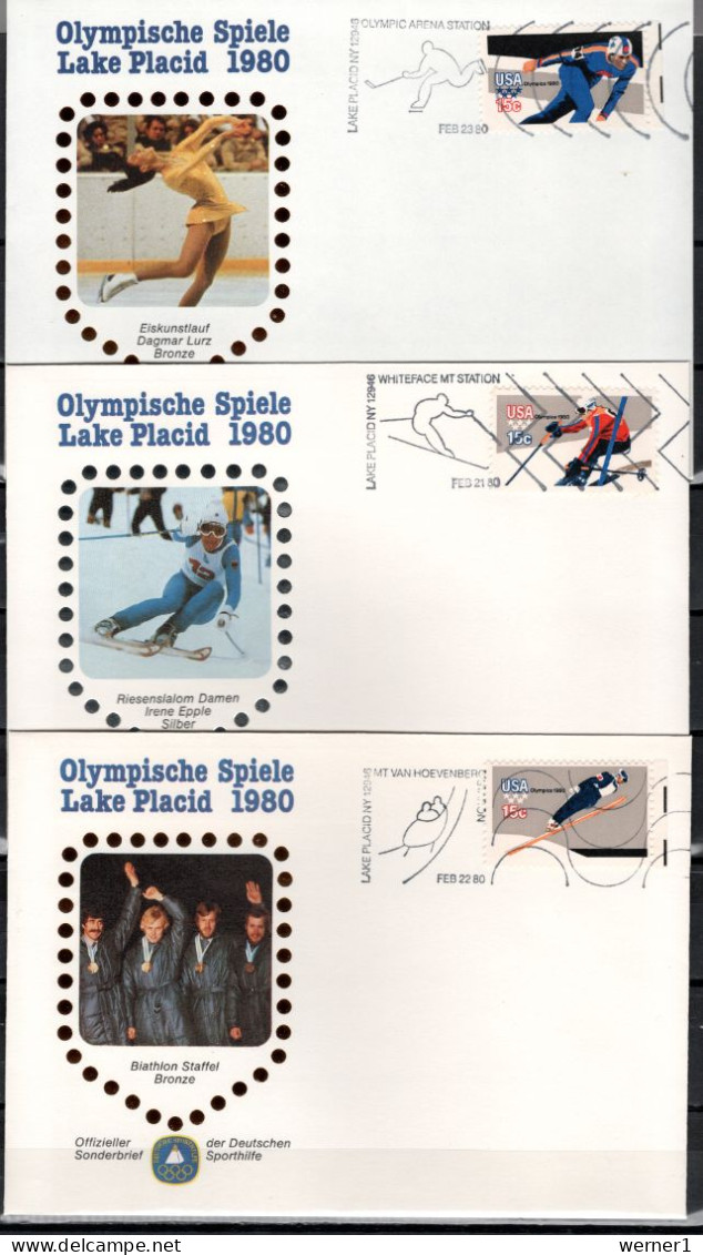 USA 1980 Olympic Games Lake Placid 5 Commemorative Covers German Winners - Winter 1980: Lake Placid