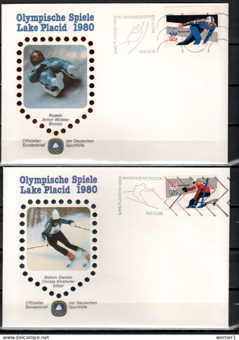 USA 1980 Olympic Games Lake Placid 5 Commemorative Covers German Winners - Winter 1980: Lake Placid