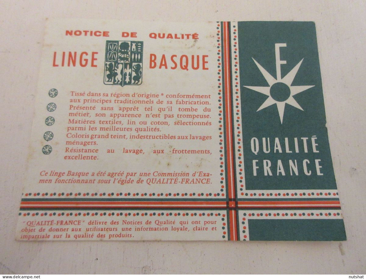 CARTE PUBLICITAIRE NOTICE De QUALITE LINGE BASQUE CONSEILS De LAVAGE - Publicité