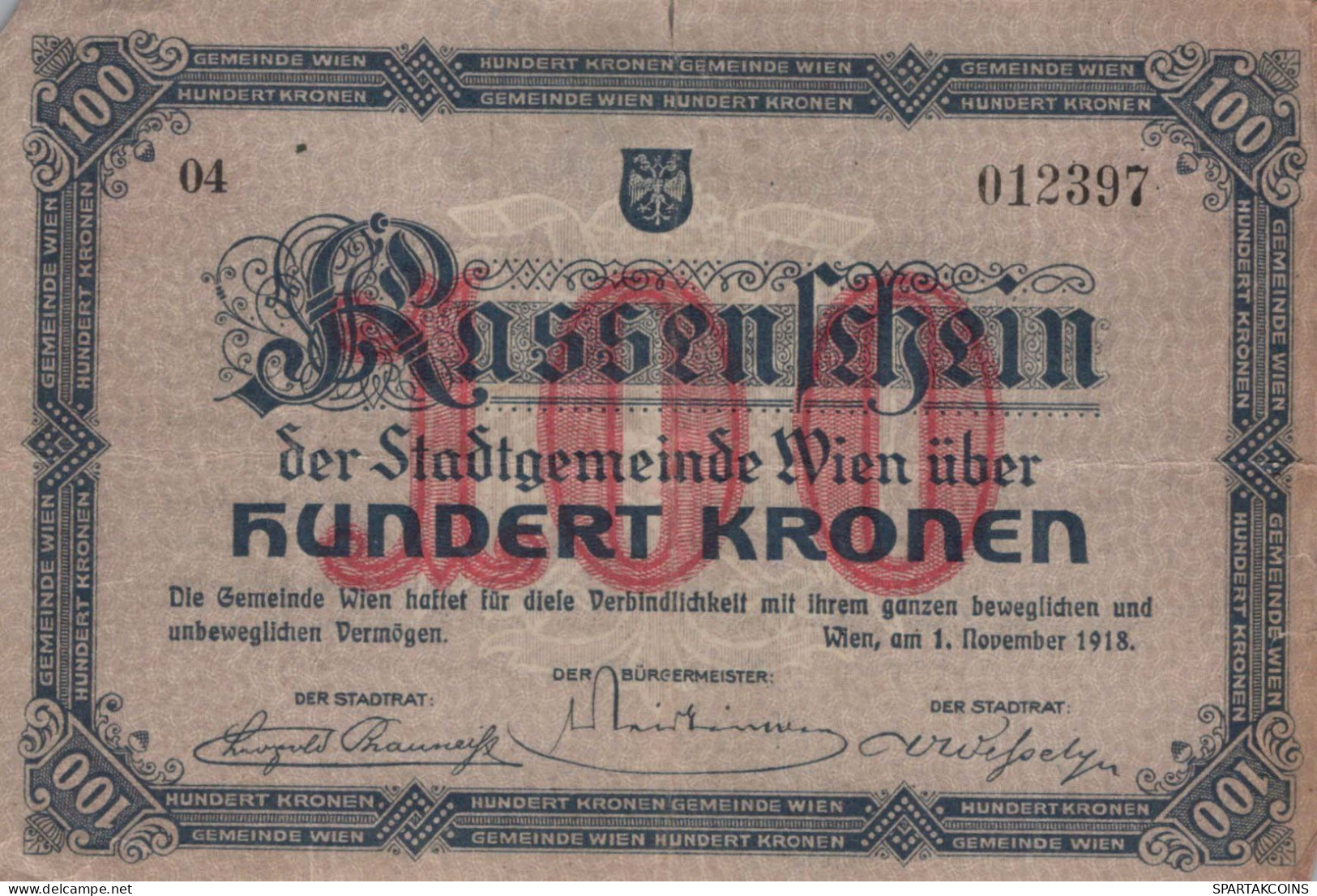 100 KRONEN 1918 Stadt BADEN BEI WIEN Niedrigeren Österreich Notgeld #PD878 - Lokale Ausgaben