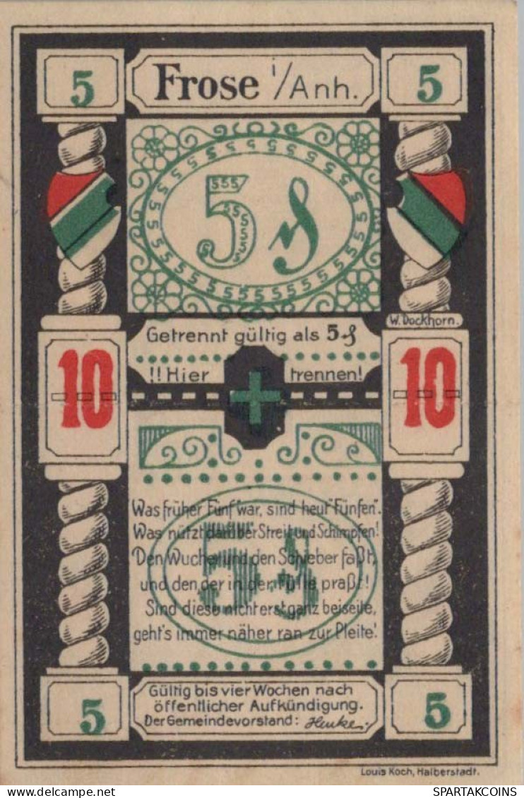 10 PFENNIG Stadt FROSE Anhalt UNC DEUTSCHLAND Notgeld Banknote #PH852 - Lokale Ausgaben