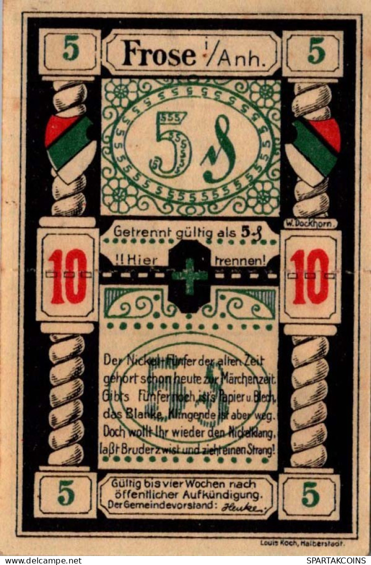 10 PFENNIG Stadt FROSE Anhalt UNC DEUTSCHLAND Notgeld Banknote #PH852 - Lokale Ausgaben