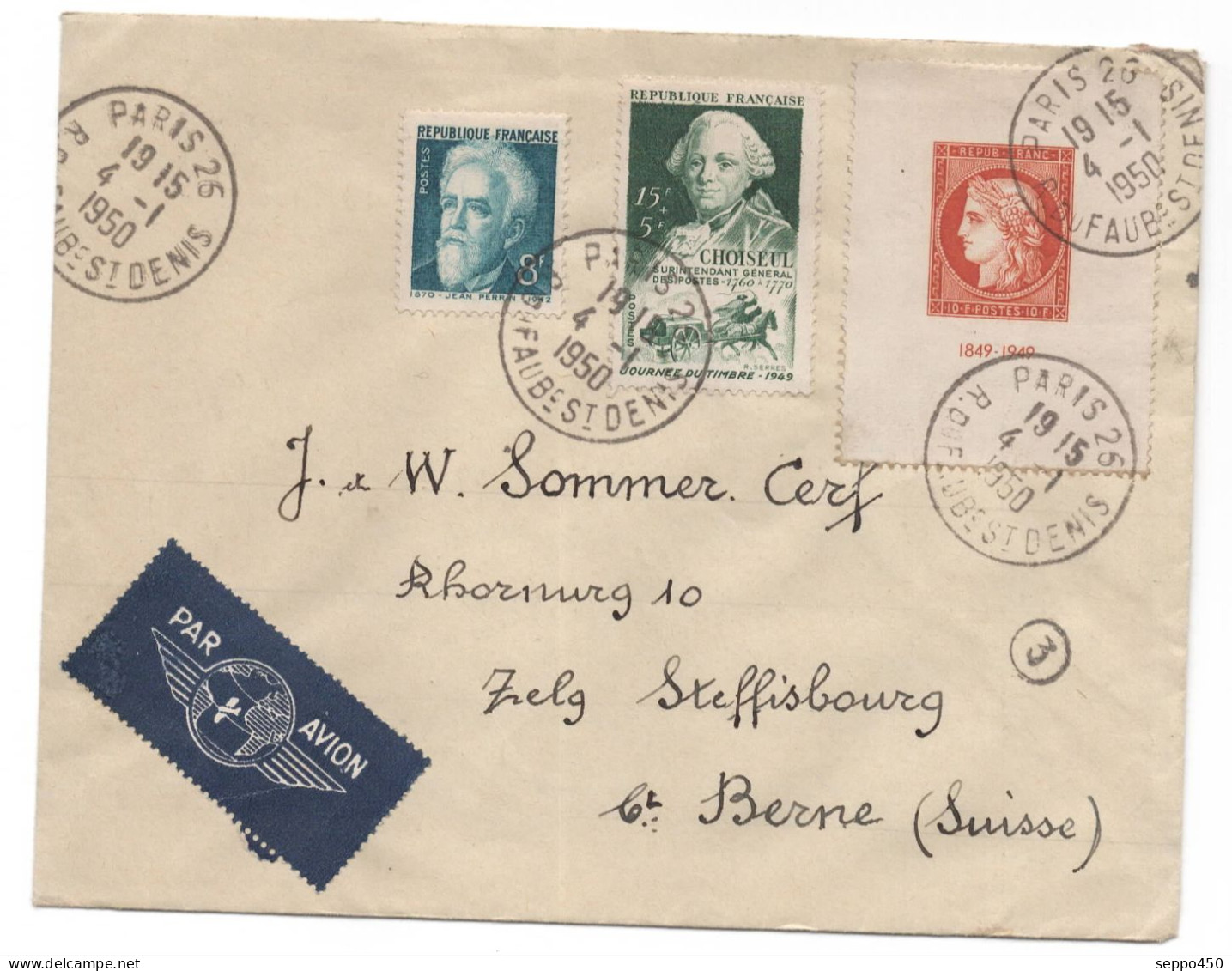 YT841, TROIS EXEMPLAIRES DIFFERENTS NEUFS** 10FR VERMILLON 1849-1949 + UNE LETTRE CIRCULE BERN SUISSE STAMPS BRIEFMARKEN - Nuevos