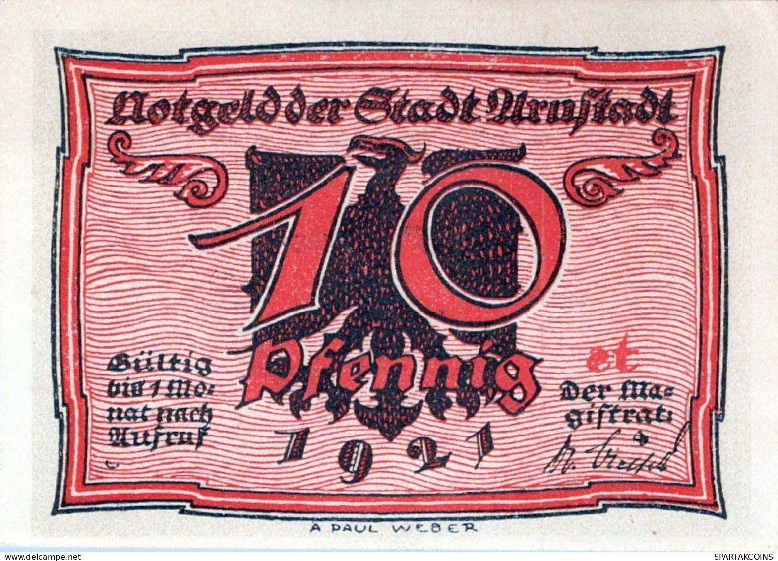 10 PFENNIG 1921 Stadt ARNSTADT Thuringia DEUTSCHLAND Notgeld Banknote #PF553 - [11] Emissions Locales