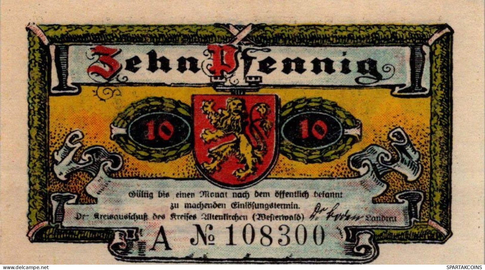 10 PFENNIG 1921 Stadt ALTENKIRCHEN IM WESTERWALD Rhine DEUTSCHLAND #PF791 - [11] Local Banknote Issues