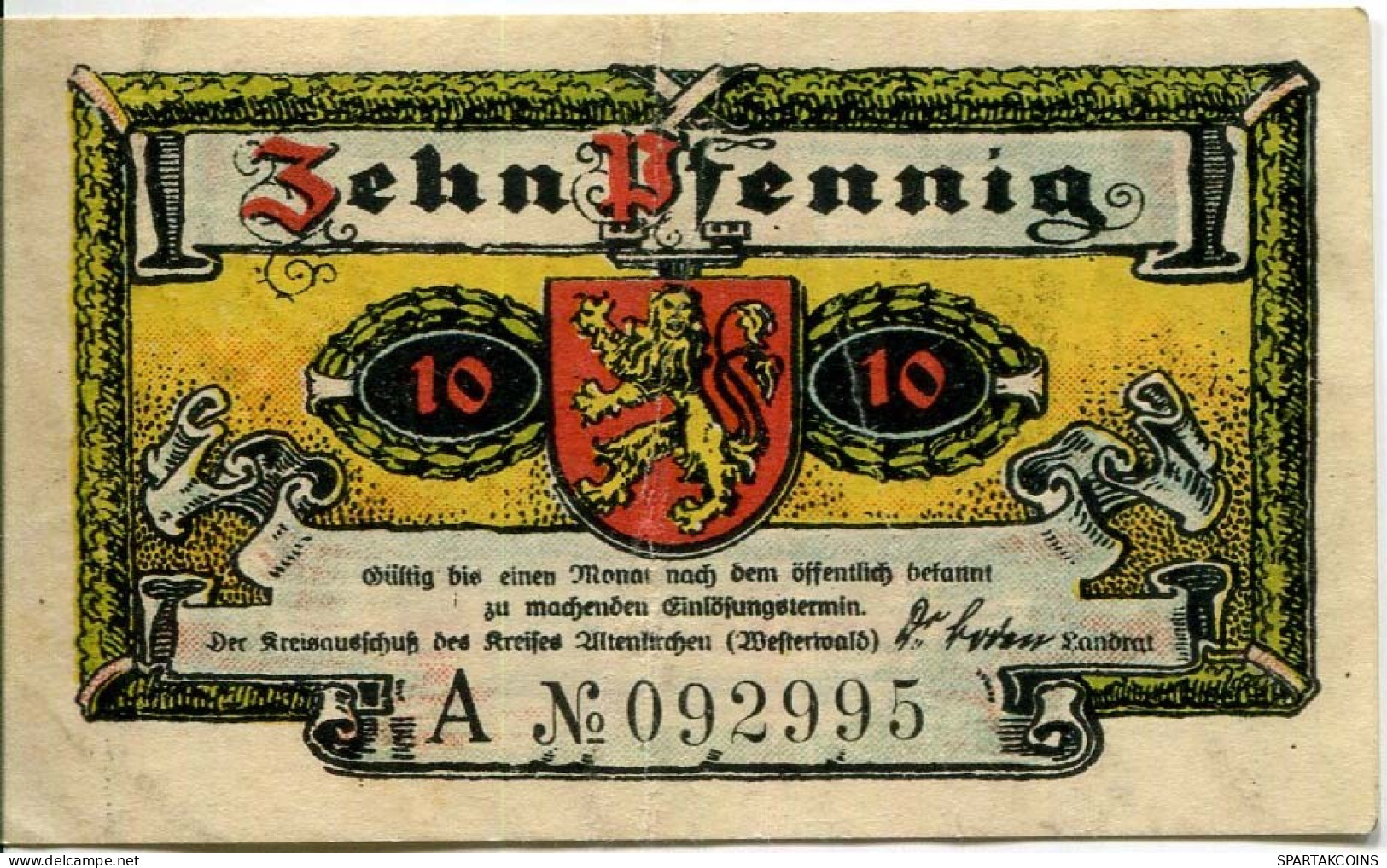 10 PFENNIG 1921 Stadt ALTENKIRCHEN IM WESTERWALD Rhine DEUTSCHLAND Notgeld Papiergeld Banknote #PL814 - [11] Emissions Locales