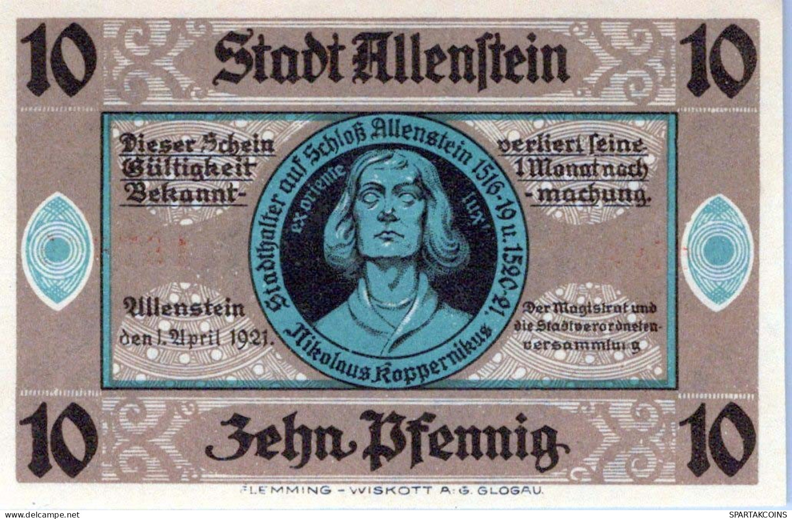 10 PFENNIG 1921 Stadt ALLENSTEIN East PRUSSLAND DEUTSCHLAND Notgeld #PF658 - [11] Local Banknote Issues