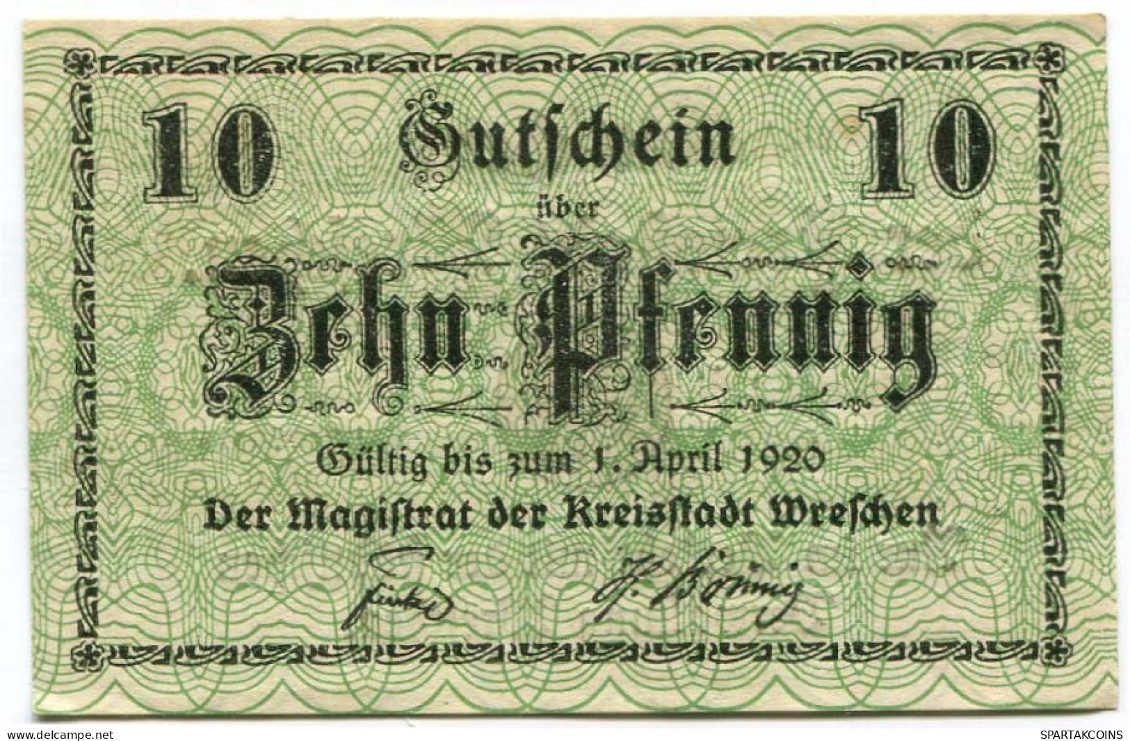 10 PFENNIG 1920 Stadt WRESCHEN Posen DEUTSCHLAND Notgeld Papiergeld Banknote #PL930 - [11] Local Banknote Issues