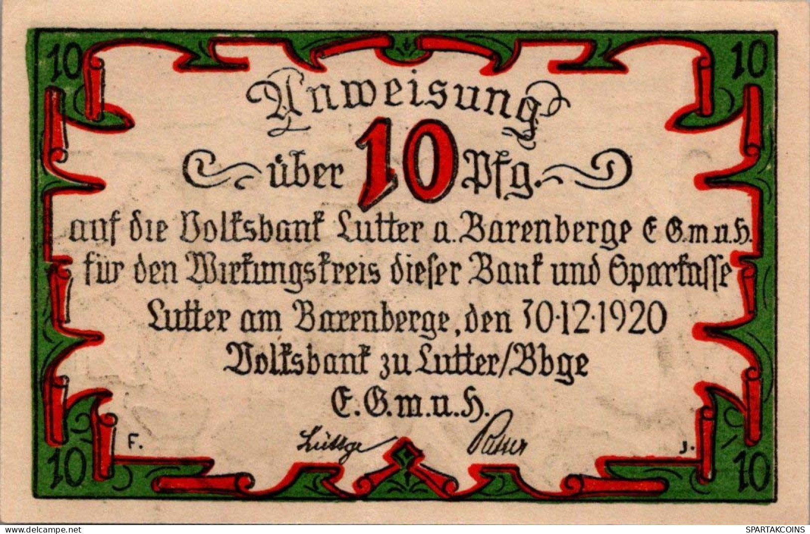 10 PFENNIG 1920 Stadt LUTTER AM BARENBERGE Brunswick UNC DEUTSCHLAND #PJ076 - [11] Emissions Locales