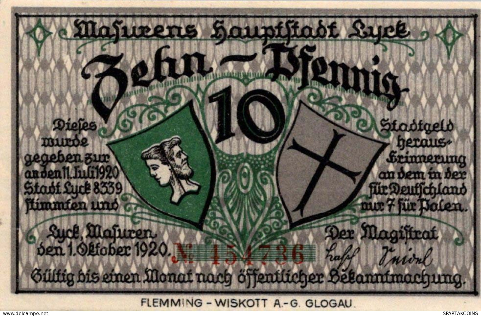 10 PFENNIG 1920 Stadt LYCK East PRUSSLAND UNC DEUTSCHLAND Notgeld Banknote #PC697 - [11] Local Banknote Issues