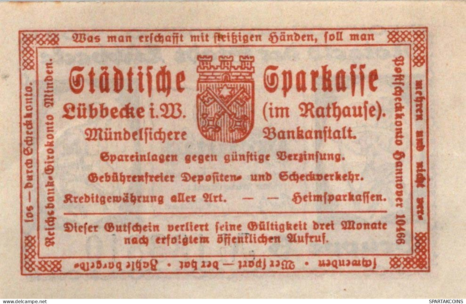 10 PFENNIG 1920 Stadt LÜBBECKE Westphalia UNC DEUTSCHLAND Notgeld #PI676 - [11] Local Banknote Issues