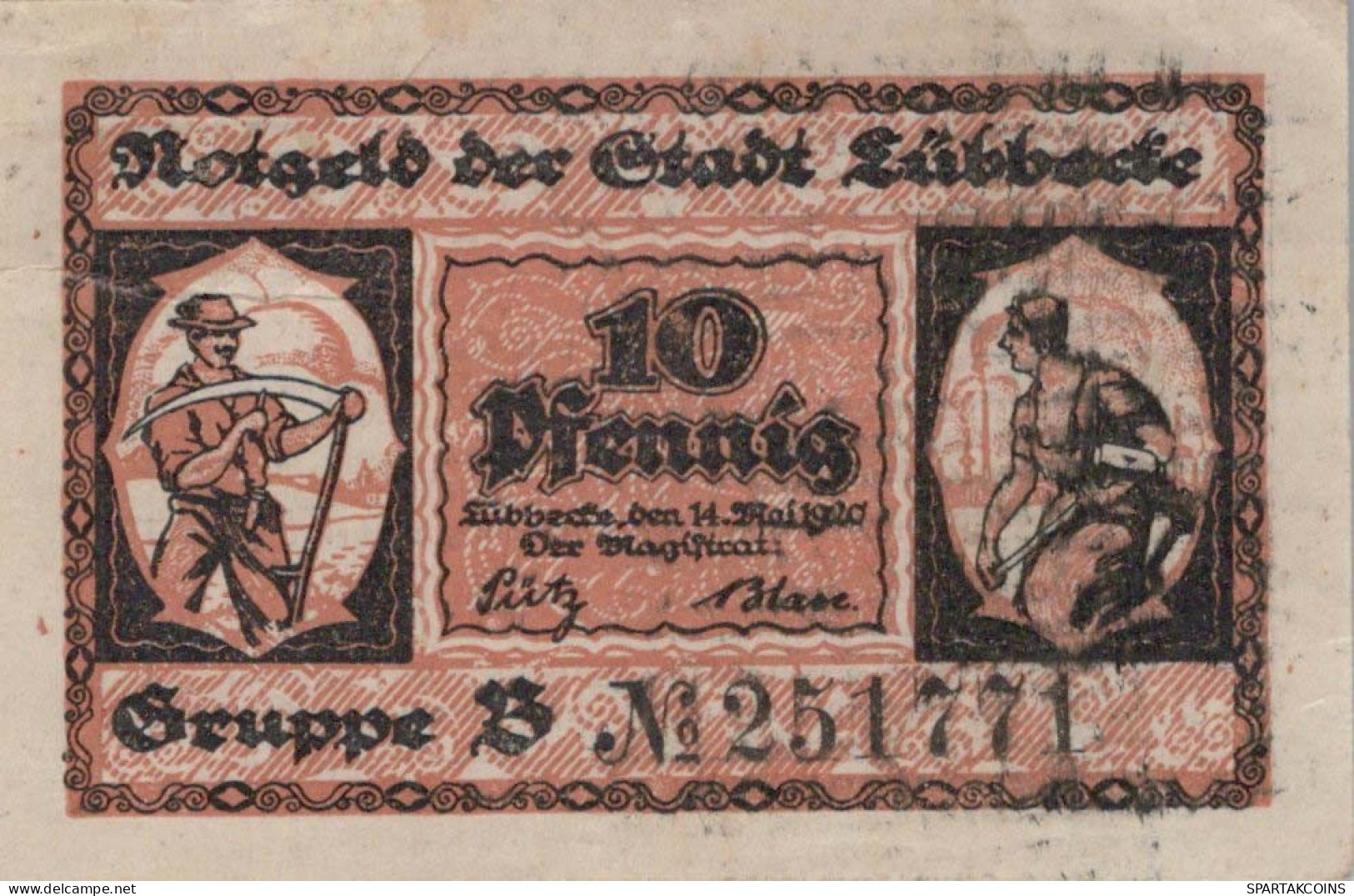 10 PFENNIG 1920 Stadt LÜBBECKE Westphalia DEUTSCHLAND Notgeld Banknote #PI193 - [11] Local Banknote Issues