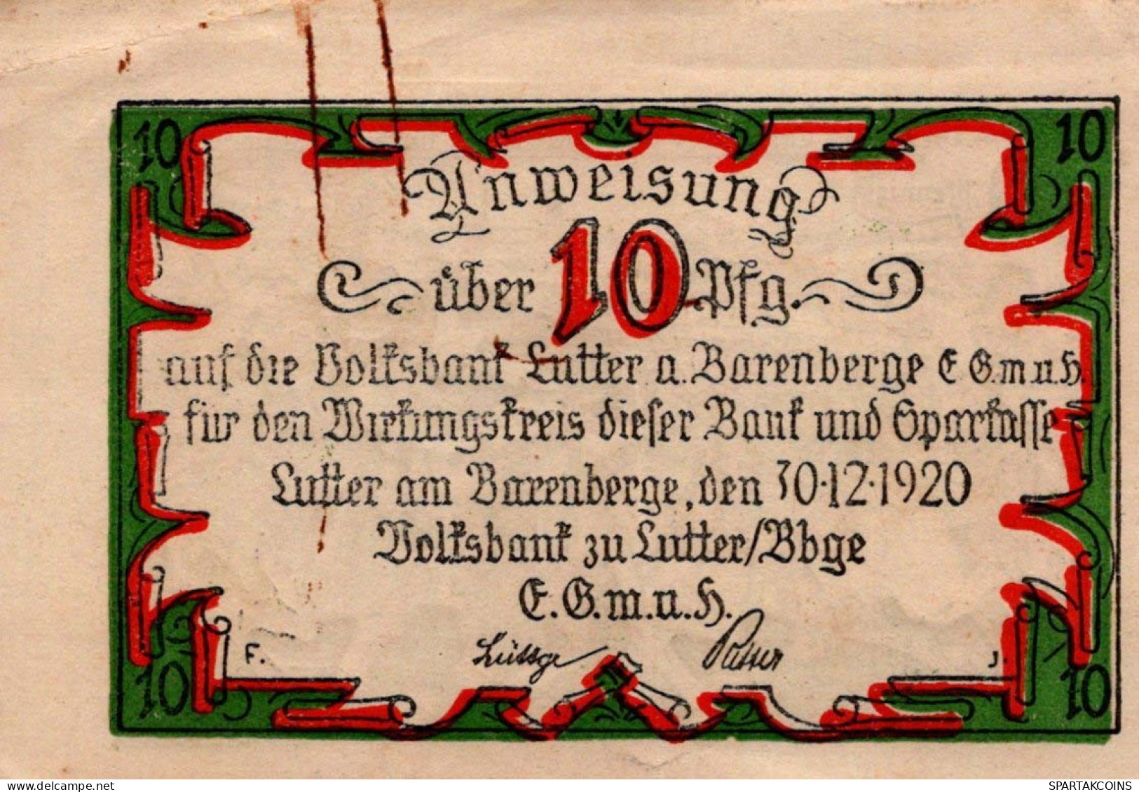 10 PFENNIG 1920 Stadt LUTTER AM BARENBERGE Brunswick UNC DEUTSCHLAND #PC310 - [11] Emissions Locales