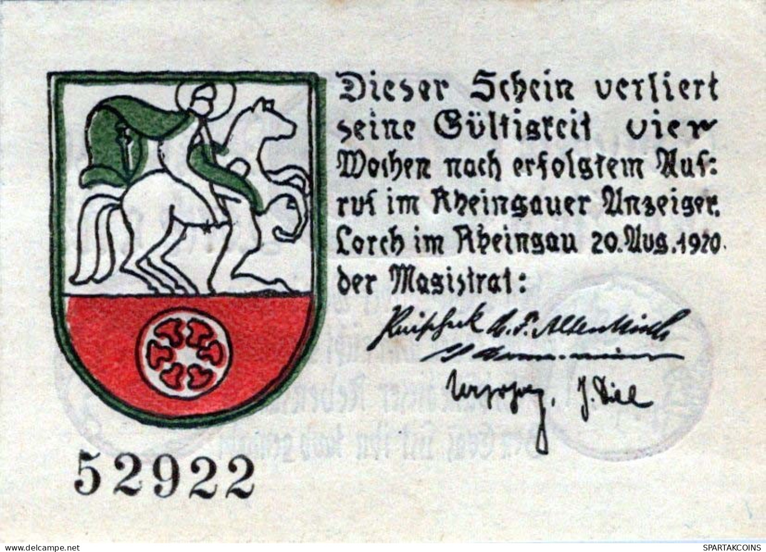 10 PFENNIG 1920 Stadt LORCH AM RHEIN Hesse-Nassau UNC DEUTSCHLAND Notgeld #PC604 - [11] Local Banknote Issues