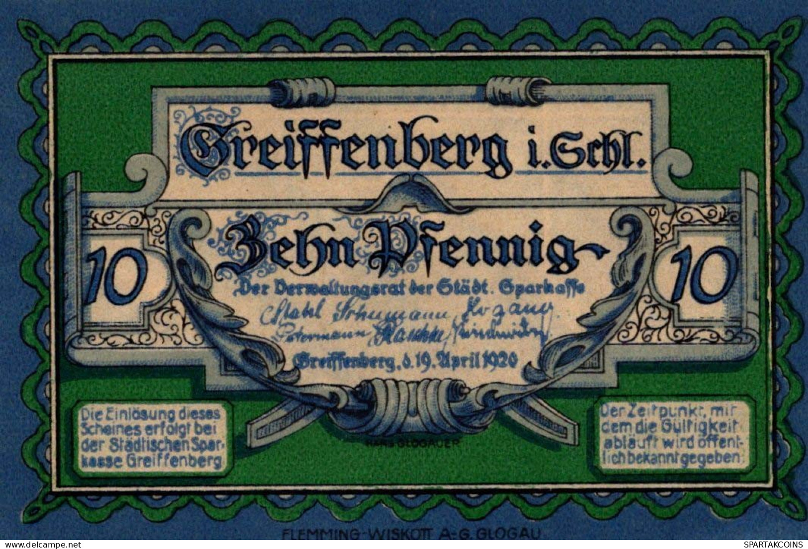 10 PFENNIG 1920 Stadt GREIFFENBERG Niedrigeren Silesia DEUTSCHLAND Notgeld #PF551 - [11] Local Banknote Issues