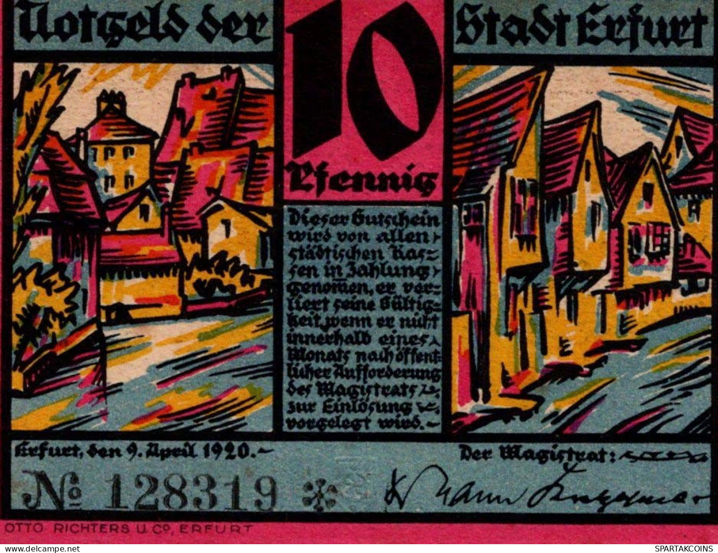 10 PFENNIG 1920 Stadt ERFURT Saxony UNC DEUTSCHLAND Notgeld Banknote #PA540 - [11] Local Banknote Issues