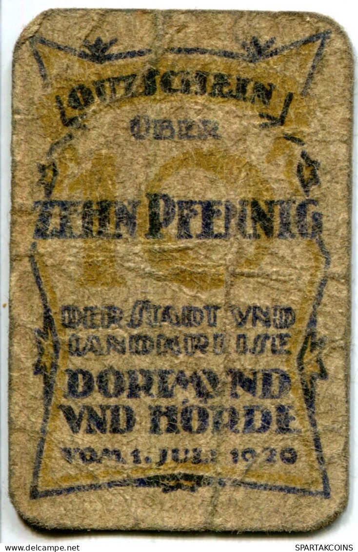 10 PFENNIG 1920 Stadt DORTMUND AND HoRDE Westphalia DEUTSCHLAND Notgeld Papiergeld Banknote #PL531 - [11] Emissions Locales