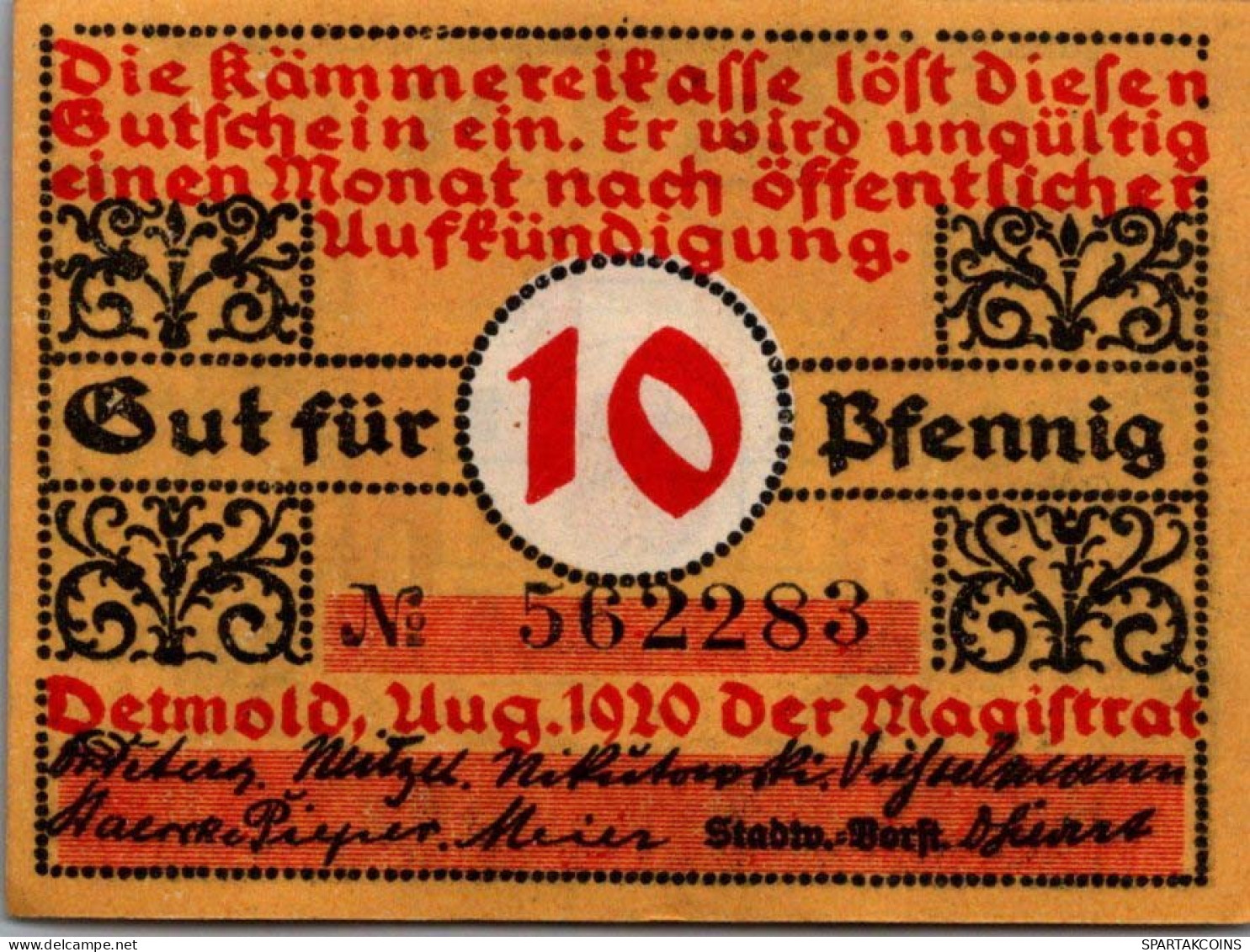 10 PFENNIG 1920 Stadt DETMOLD Lippe UNC DEUTSCHLAND Notgeld Banknote #PC452 - [11] Local Banknote Issues
